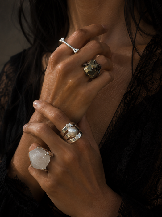 Rock Quartz Diamond Ring