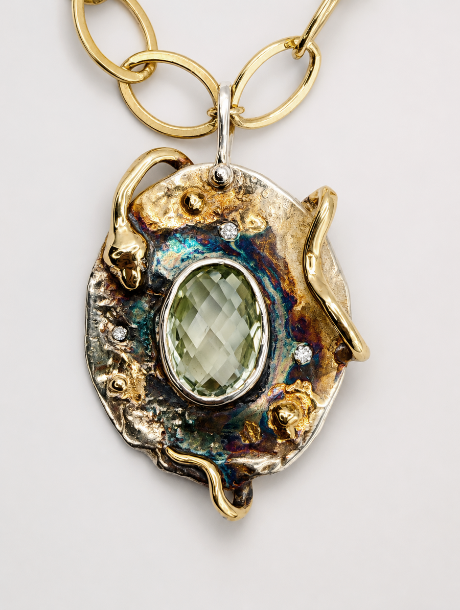 Snake Pendant with Green Amethyst