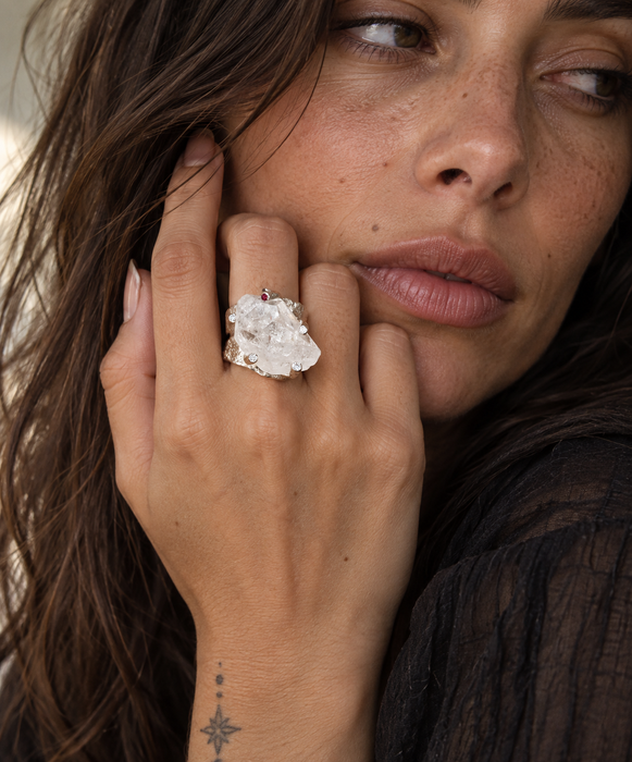 Rock Quartz Diamond Ring
