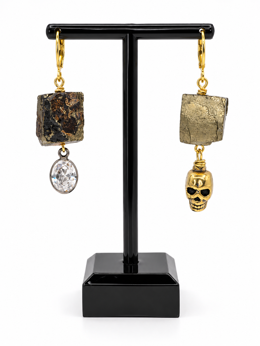 Pyrite Skull Earrings