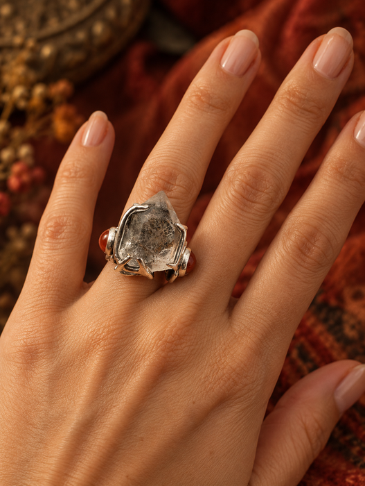 Rock Quartz Carnelian Ring