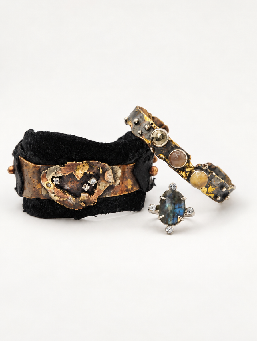 Geode Diamond and Leather Cuff