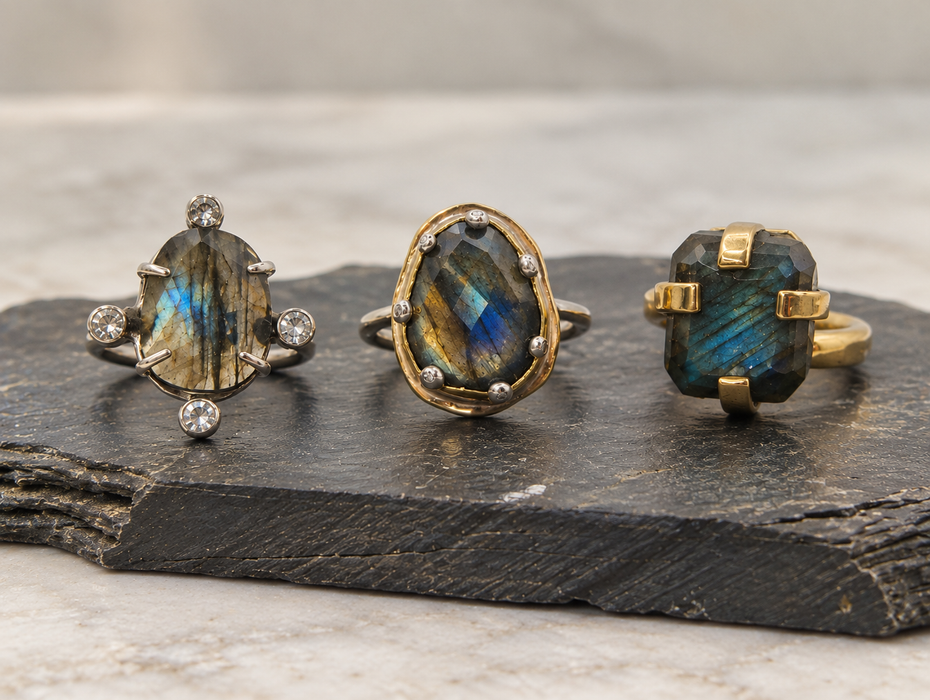 Labradorite Brass Prong Ring