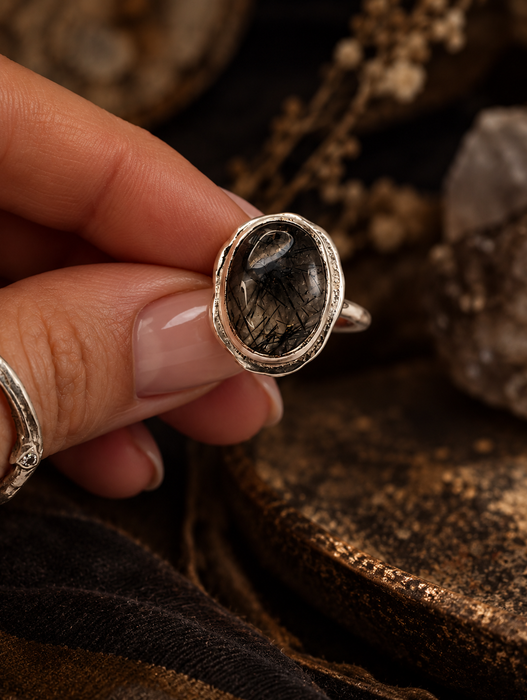 Black Rutilated Quartz Ring