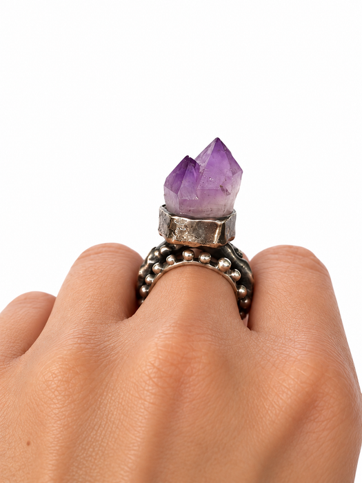 Uncut Amethyst Ring with Diamond