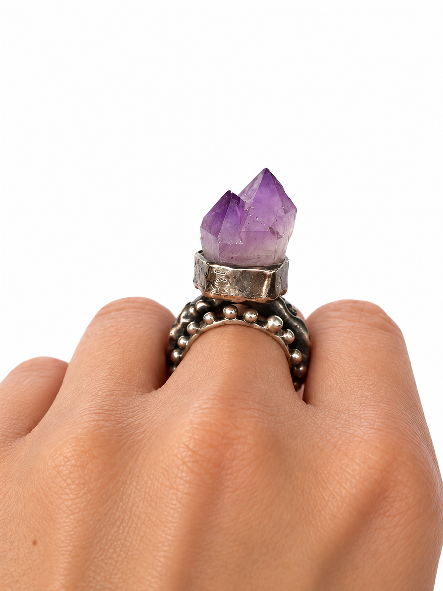 Uncut Amethyst Ring with Diamond