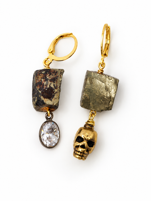 Pyrite Skull Earrings