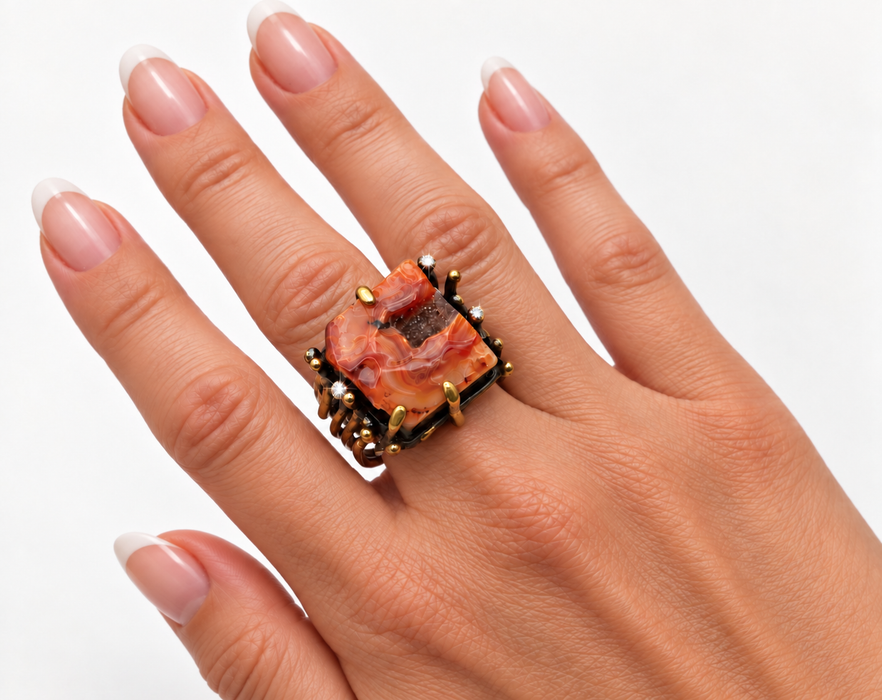 Carnelian Diamond Ring