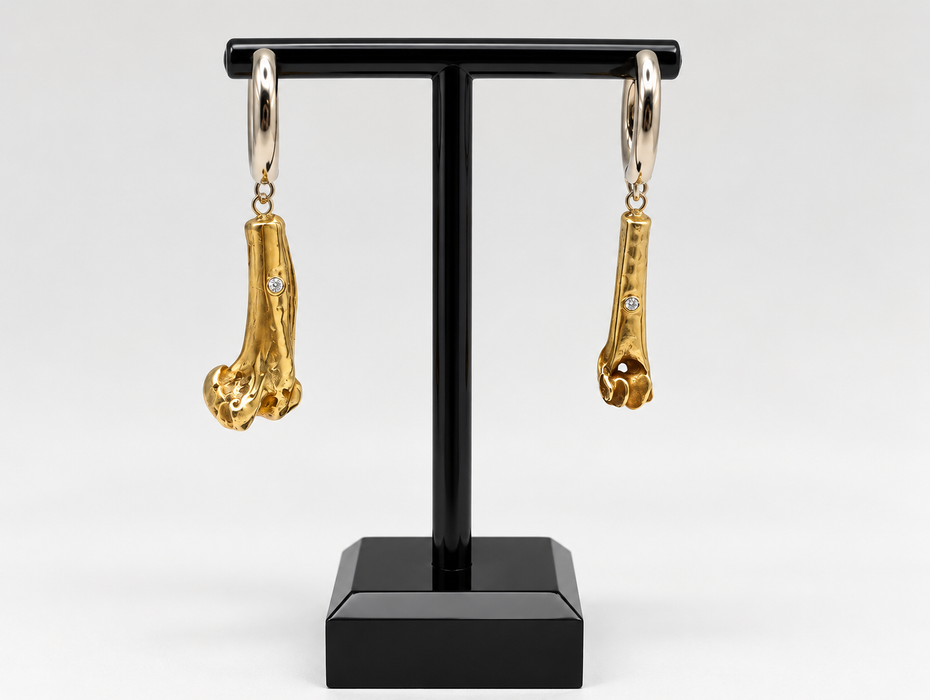 Brass and Diamond Bone Earrings