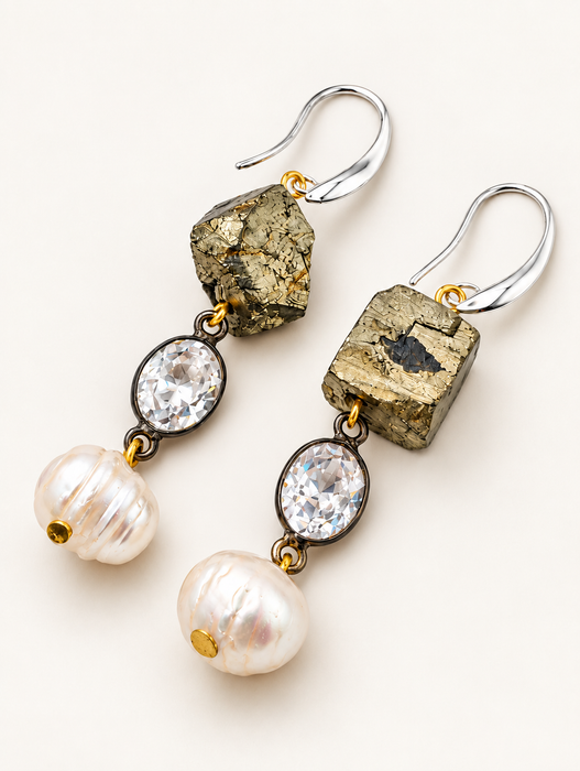 Pearl and Pyrite Earrings
