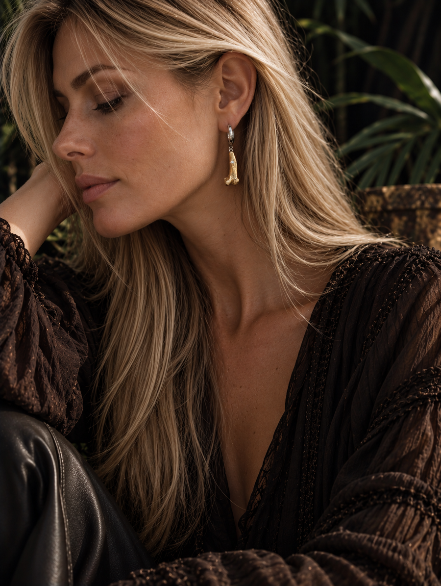 Brass and Diamond Bone Earrings