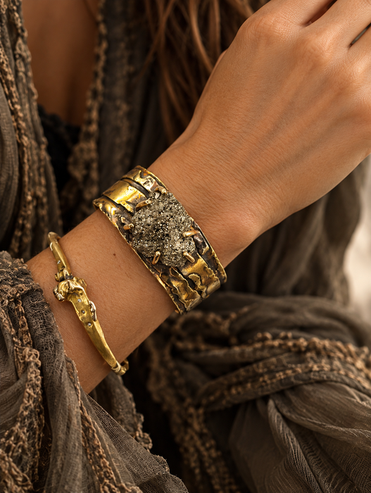 Pyrite Brass Cuff