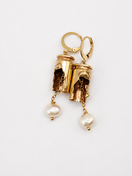 Melted Bullet Pearl Earrings