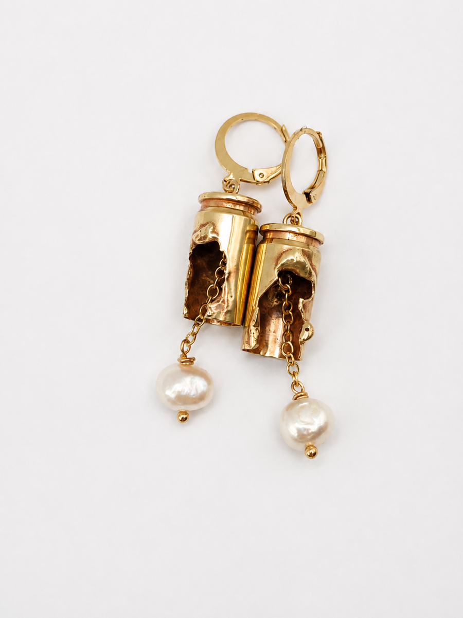 Melted Bullet Pearl Earrings