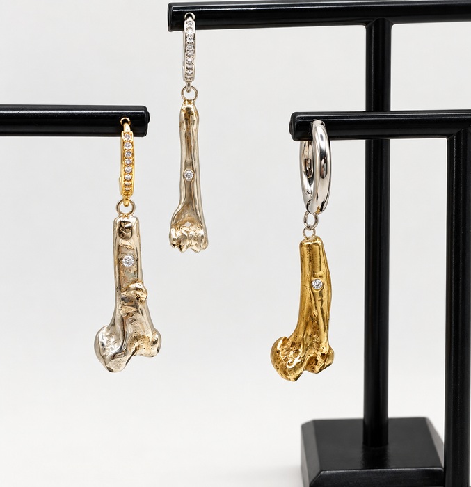 Brass and Diamond Bone Earrings