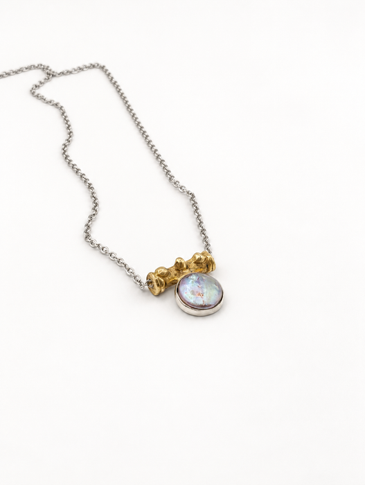 Silver coin pearl necklace with a round coin pendant and fine chain