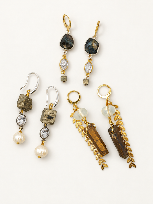 Agate Pyrite Earrings