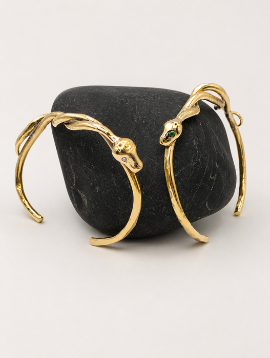 Snake Cuff with Diamond or Emerald Eyes