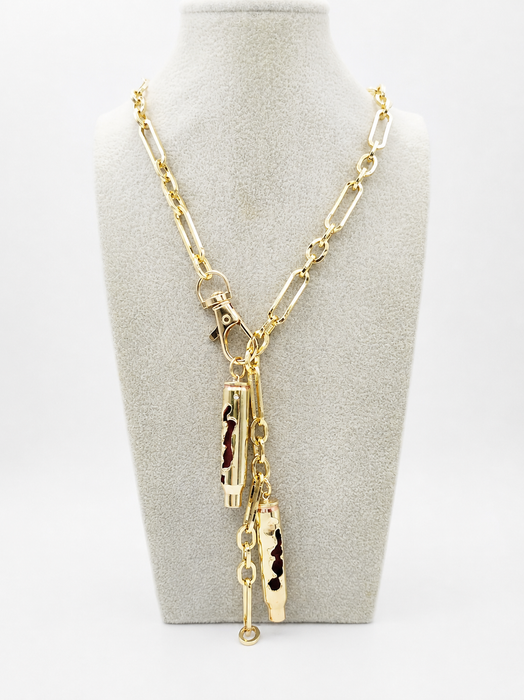 Melted Bullet Necklace with Diamond on Long Paperclip Chain