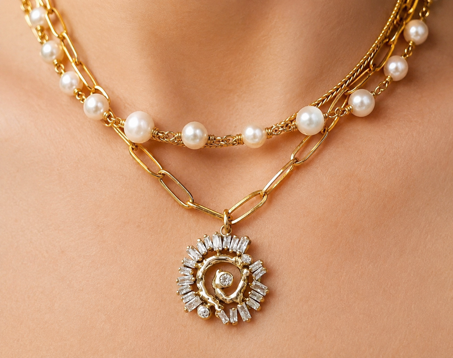 Spiral Crystal Diamond Necklace
