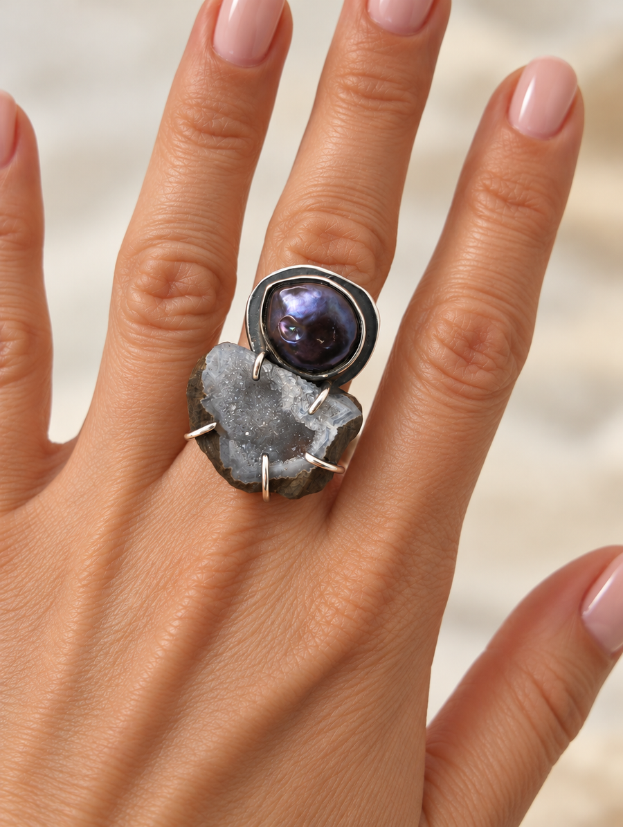 Druzy Pearl Ring