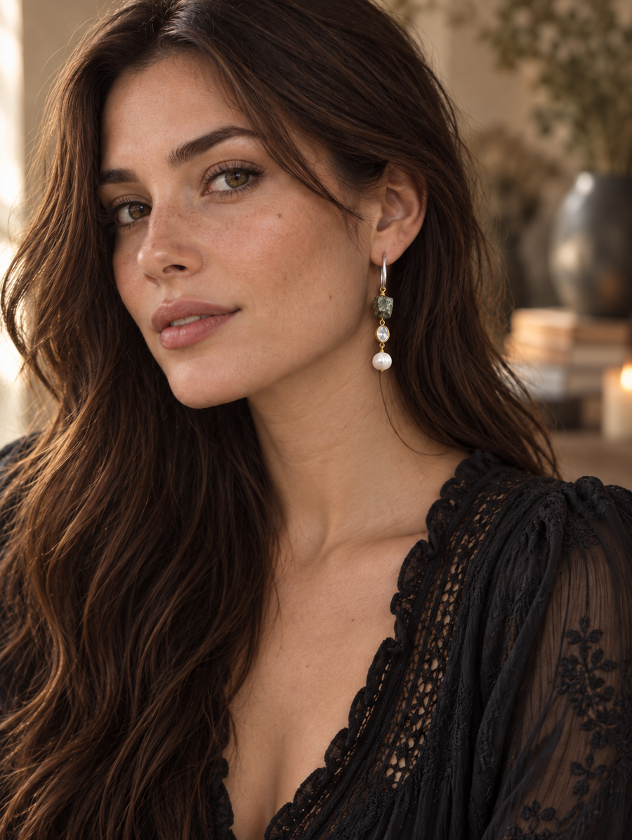 Pearl and Pyrite Earrings