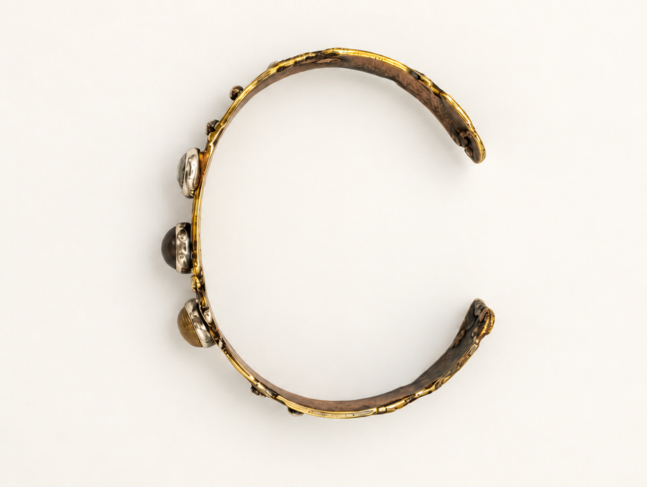 Rose Quartz and Pyrite Brass Cuff