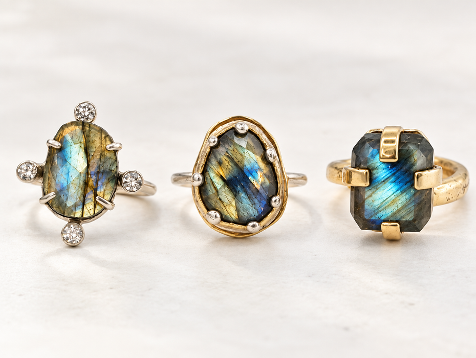 Labradorite Brass Prong Ring