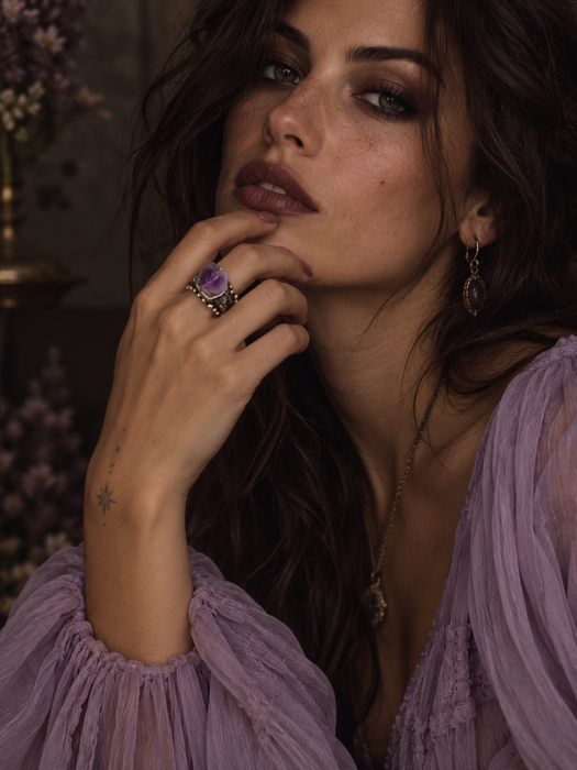 Uncut Amethyst Ring with Diamond