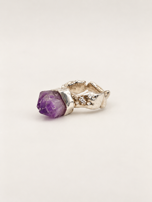 Uncut Amethyst Ring with Diamond