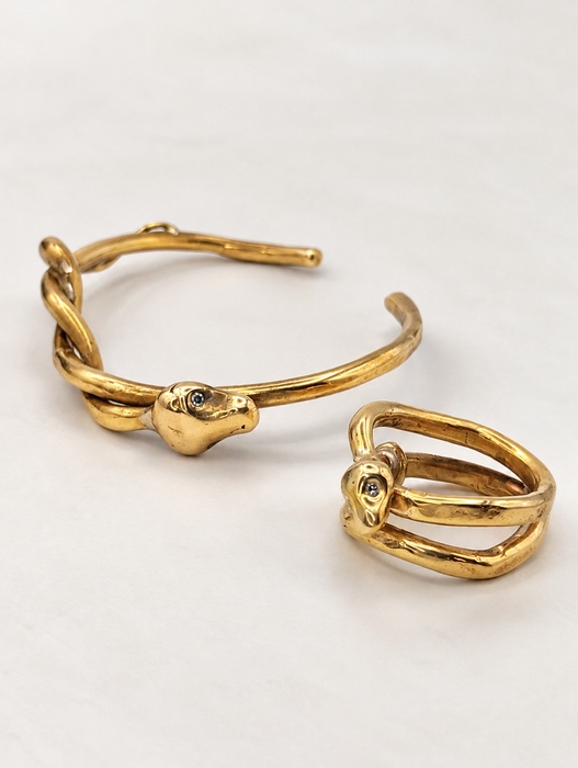 Snake Cuff with Diamond or Emerald Eyes
