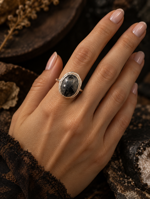 Black Rutilated Quartz Ring