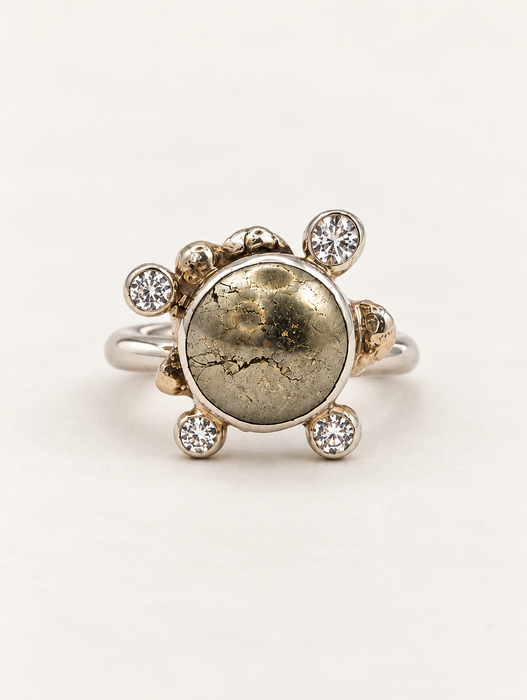 Pyrite Cabochon Ring with Quartz