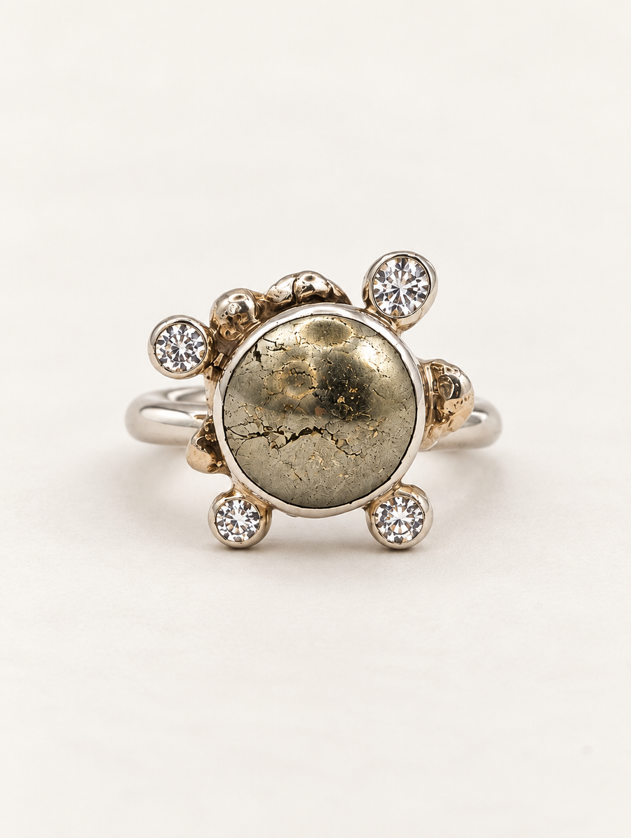 Pyrite Cabochon Ring with Quartz