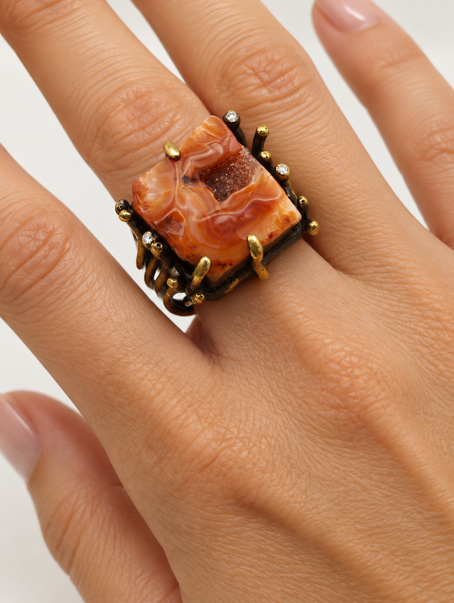 Carnelian Diamond Ring