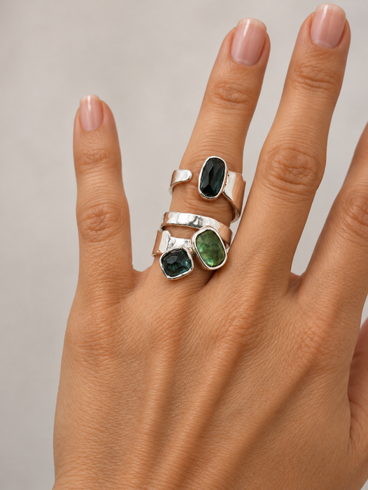 Green Tourmaline Offset Ring