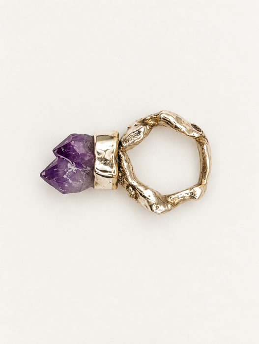 Uncut Amethyst Ring with Diamond