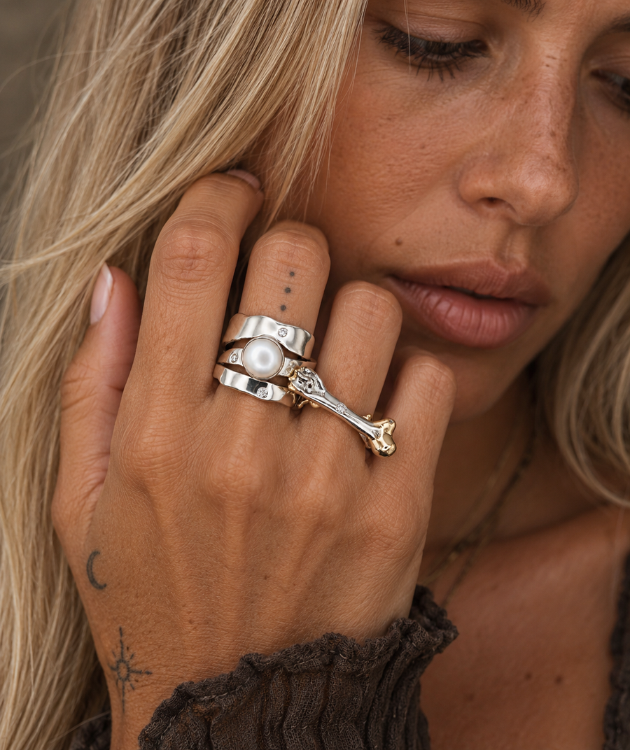 Silver Pearl Diamond Wrap Ring