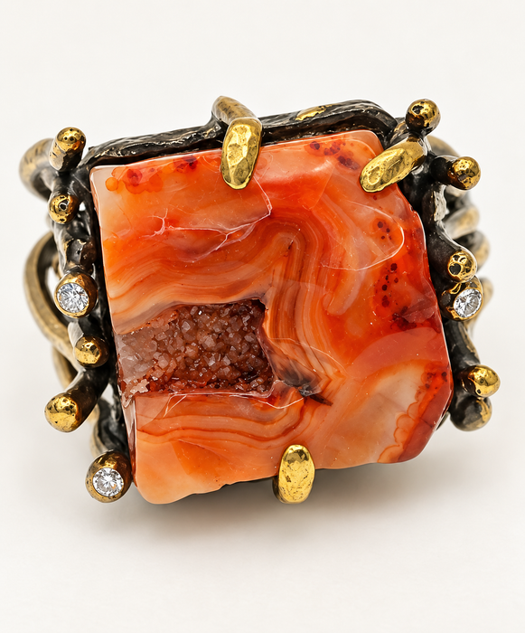 Carnelian Diamond Ring