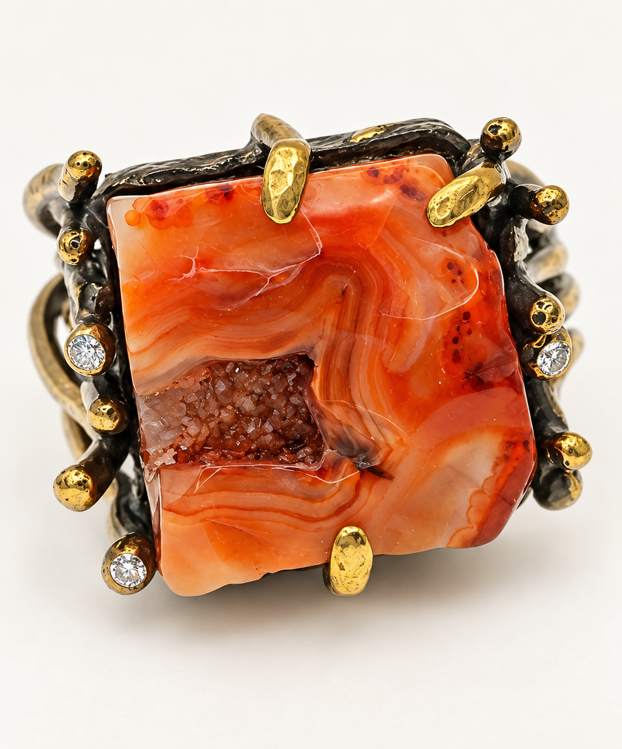 Carnelian Diamond Ring