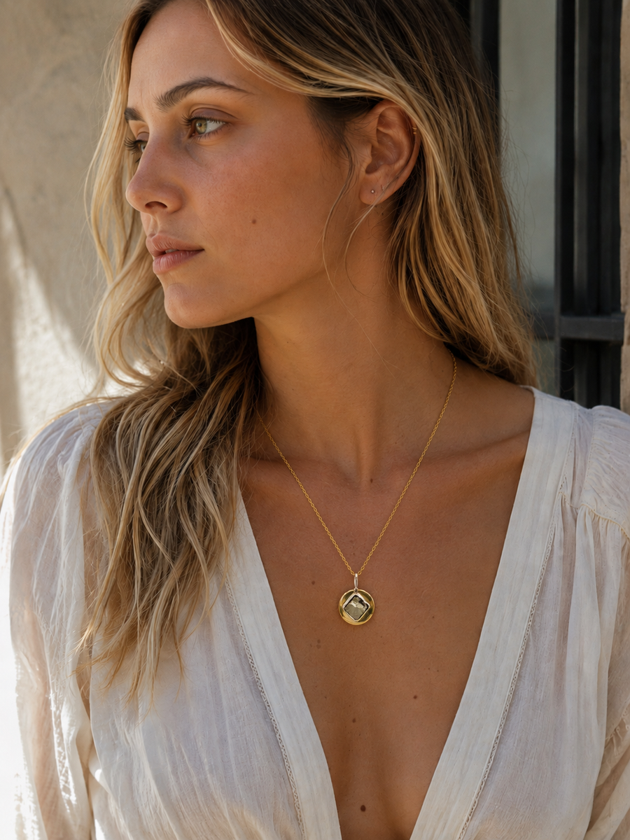 Pyrite Disk Pendant Necklace