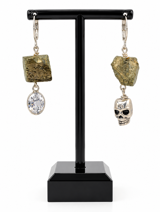 Pyrite Skull Earrings