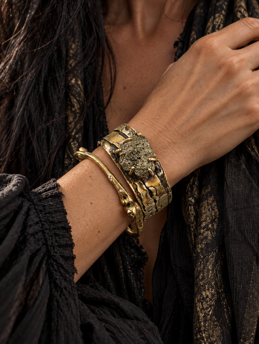 Pyrite Brass Cuff