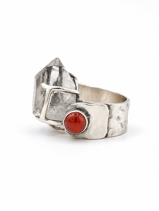 Rock Quartz Carnelian Ring