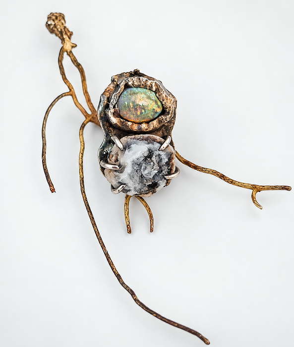 Geode Silver Coin Pearl Ring