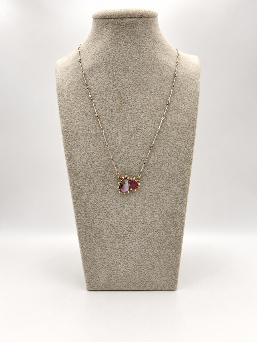 Pink Tourmaline Opal Necklace