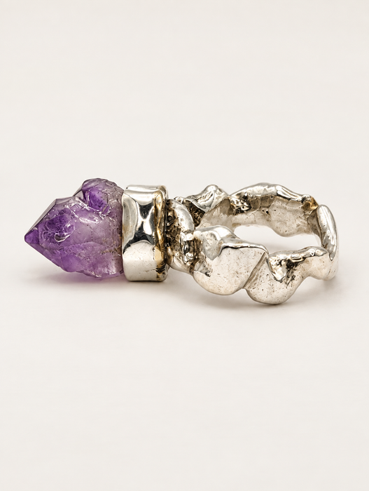 Uncut Amethyst Ring with Diamond