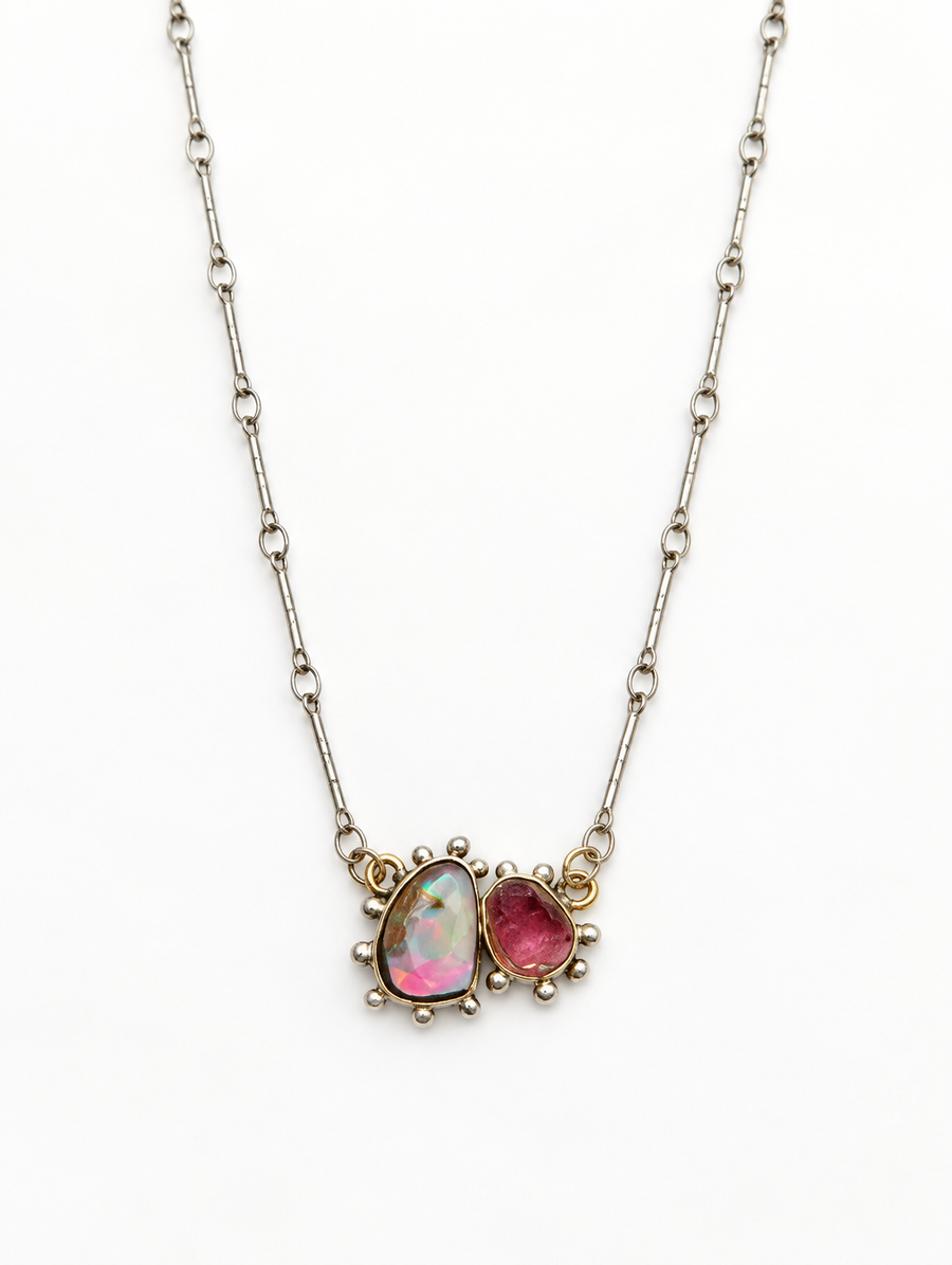 Pink Tourmaline Opal Necklace