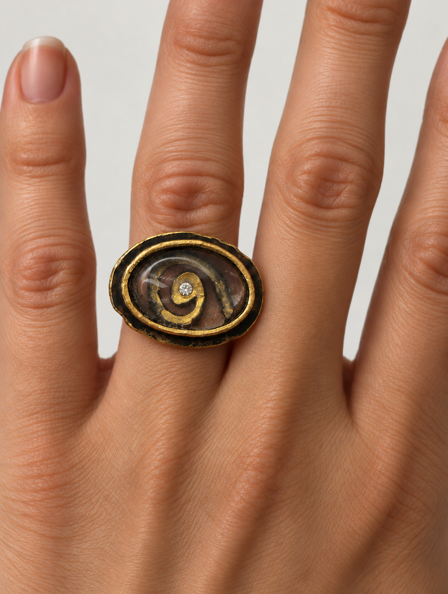 Diamond Eye Quartz Snake Ring