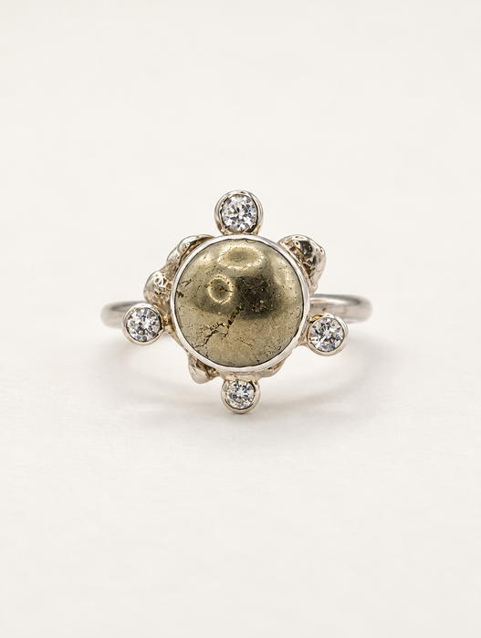 Pyrite Cabochon Ring with Quartz